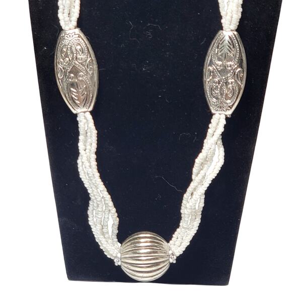 White Seed Bead Multi Strand Necklace 20" Lobster Closure - Picture 2 of 6